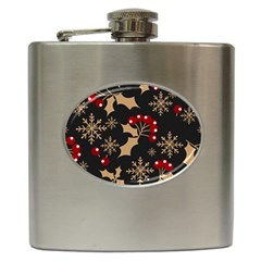 Christmas-pattern-with-snowflakes-berries Hip Flask (6 Oz)