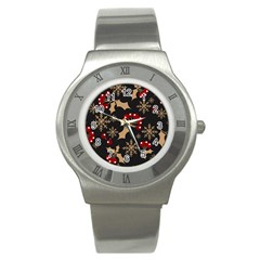 Christmas-pattern-with-snowflakes-berries Stainless Steel Watch