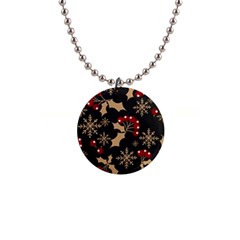 Christmas-pattern-with-snowflakes-berries 1  Button Necklace