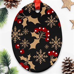 Christmas-pattern-with-snowflakes-berries Oval Ornament (two Sides)