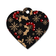 Christmas-pattern-with-snowflakes-berries Dog Tag Heart (one Side)