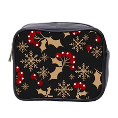 Christmas-pattern-with-snowflakes-berries Mini Toiletries Bag (two Sides)