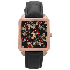 Christmas-pattern-with-snowflakes-berries Rose Gold Leather Watch 