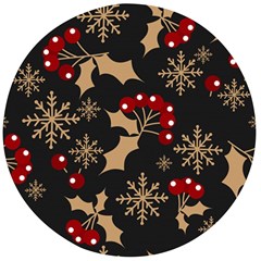 Christmas-pattern-with-snowflakes-berries Wooden Bottle Opener (round)