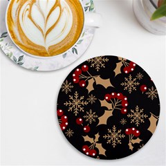 Christmas-pattern-with-snowflakes-berries Uv Print Round Tile Coaster