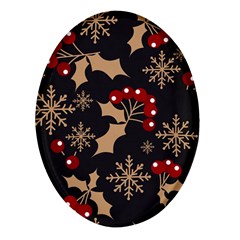 Christmas-pattern-with-snowflakes-berries Oval Glass Fridge Magnet (4 Pack)