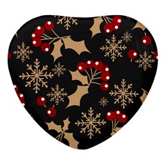 Christmas-pattern-with-snowflakes-berries Heart Glass Fridge Magnet (4 Pack)