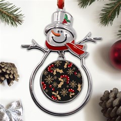 Christmas-pattern-with-snowflakes-berries Metal Snowman Ornament