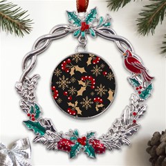 Christmas-pattern-with-snowflakes-berries Metal X mas Wreath Holly Leaf Ornament