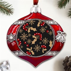 Christmas-pattern-with-snowflakes-berries Metal Snowflake And Bell Red Ornament