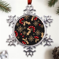 Christmas-pattern-with-snowflakes-berries Metal Large Snowflake Ornament