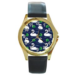 Swan-pattern-elegant-design Round Gold Metal Watch by Simbadda