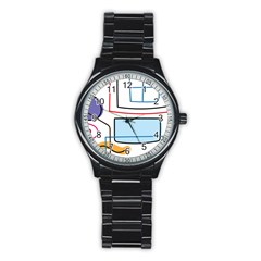 Sketch Line Art Doodles Design Stainless Steel Round Watch by Grandong