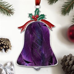 Feather Pattern Texture Form Metal Holly Leaf Bell Ornament by Grandong