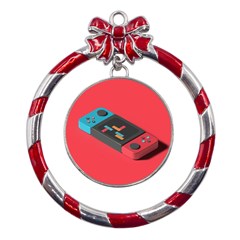 Gaming Console Video Metal Red Ribbon Round Ornament by Grandong