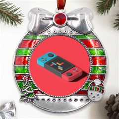 Gaming Console Video Metal X mas Ribbon With Red Crystal Round Ornament by Grandong