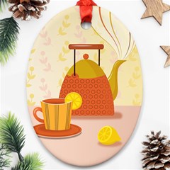 Tea Pot Cup Drawing Ornament (Oval)