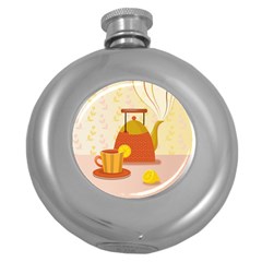 Tea Pot Cup Drawing Round Hip Flask (5 Oz) by Grandong