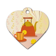 Tea Pot Cup Drawing Dog Tag Heart (Two Sides)