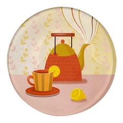 Tea Pot Cup Drawing Round Glass Fridge Magnet (4 pack)