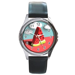 Strawberries Fruit Round Metal Watch by Grandong