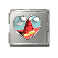 Strawberries Fruit Mega Link Heart Italian Charm (18mm)