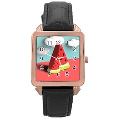 Strawberries Fruit Rose Gold Leather Watch  by Grandong