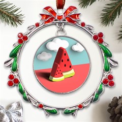 Strawberries Fruit Metal X mas Wreath Ribbon Ornament by Grandong