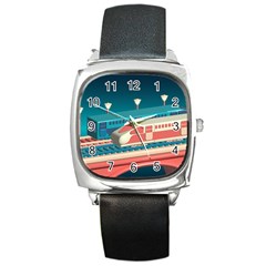 Bridge Transportation Train Toys Square Metal Watch by Grandong