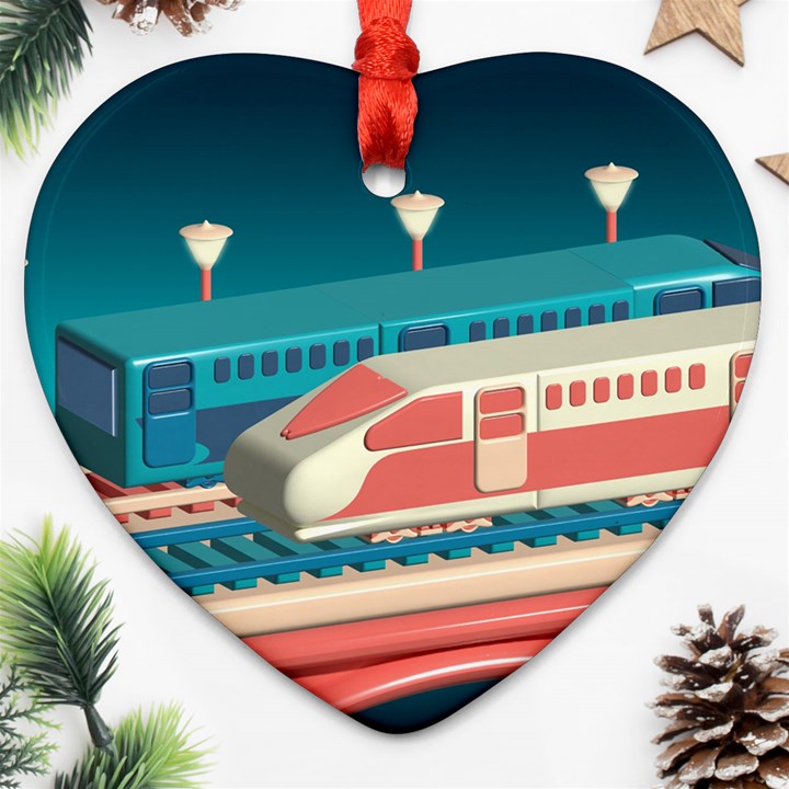 Bridge Transportation Train Toys Heart Ornament (Two Sides)