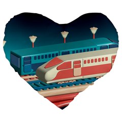 Bridge Transportation Train Toys Large 19  Premium Flano Heart Shape Cushions by Grandong