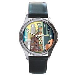 Building Urban Architecture Tower Round Metal Watch by Grandong