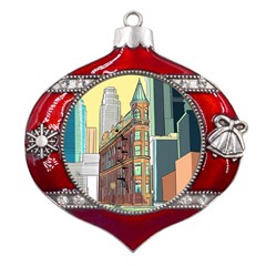 Building Urban Architecture Tower Metal Snowflake And Bell Red Ornament by Grandong