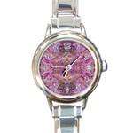 Fuchsia intarsio Round Italian Charm Watch Front