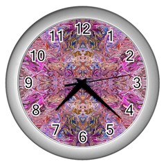 Fuchsia Intarsio Wall Clock (silver) by kaleidomarblingart