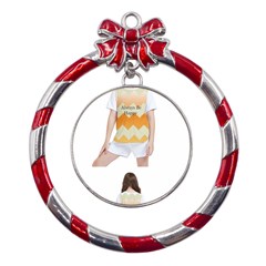 Kid s Dress Metal Red Ribbon Round Ornament by 3147318