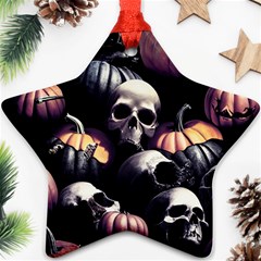 Halloween Party Skulls, Demonic Pumpkins Pattern Ornament (star)