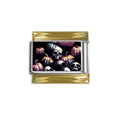 Halloween Party Skulls, Demonic Pumpkins Pattern Gold Trim Italian Charm (9mm) by Casemiro