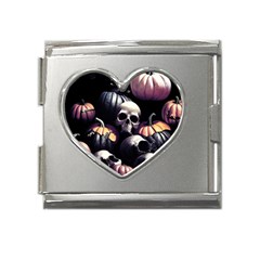 Halloween Party Skulls, Demonic Pumpkins Pattern Mega Link Heart Italian Charm (18mm) by Casemiro