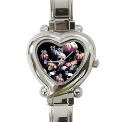 Halloween Party Skulls, Demonic Pumpkins Pattern Heart Italian Charm Watch by Casemiro