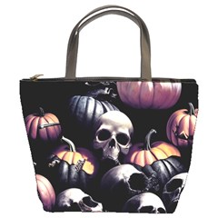 Halloween Party Skulls, Demonic Pumpkins Pattern Bucket Bag by Casemiro