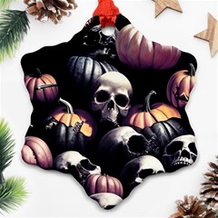 Halloween Party Skulls, Demonic Pumpkins Pattern Snowflake Ornament (two Sides)