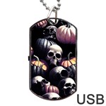 Halloween party skulls, Demonic pumpkins pattern Dog Tag USB Flash (One Side) Front