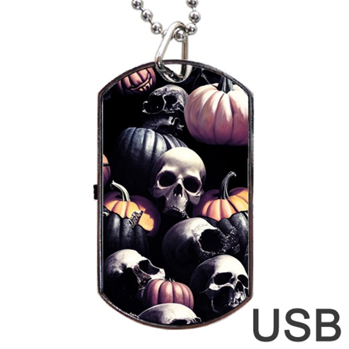 Halloween party skulls, Demonic pumpkins pattern Dog Tag USB Flash (One Side)