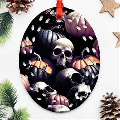 Halloween Party Skulls, Demonic Pumpkins Pattern Oval Filigree Ornament (two Sides)