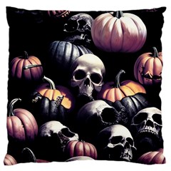 Halloween Party Skulls, Demonic Pumpkins Pattern Large Cushion Case (two Sides) by Casemiro