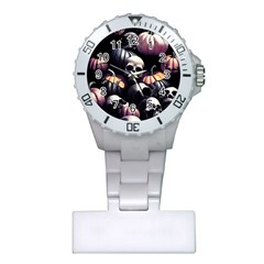 Halloween Party Skulls, Demonic Pumpkins Pattern Plastic Nurses Watch by Casemiro