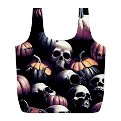 Halloween Party Skulls, Demonic Pumpkins Pattern Full Print Recycle Bag (l) by Casemiro