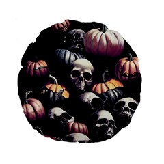 Halloween Party Skulls, Demonic Pumpkins Pattern Standard 15  Premium Flano Round Cushions