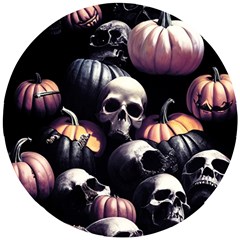 Halloween Party Skulls, Demonic Pumpkins Pattern Wooden Puzzle Round by Casemiro